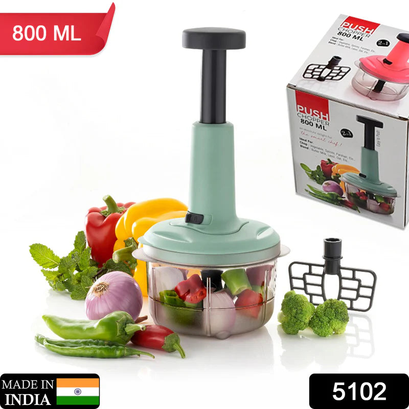 2in1 Push Chopper 800ml Stainless Steel Blade Quick Powerful Manual Hand Held Food Chopper To Chop Cut Fruits Vegetables Herbs Onions For Salsa Salad