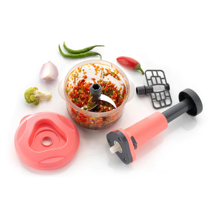 2in1 Push Chopper 800ml Stainless Steel Blade Quick Powerful Manual Hand Held Food Chopper To Chop Cut Fruits Vegetables Herbs Onions For Salsa Salad
